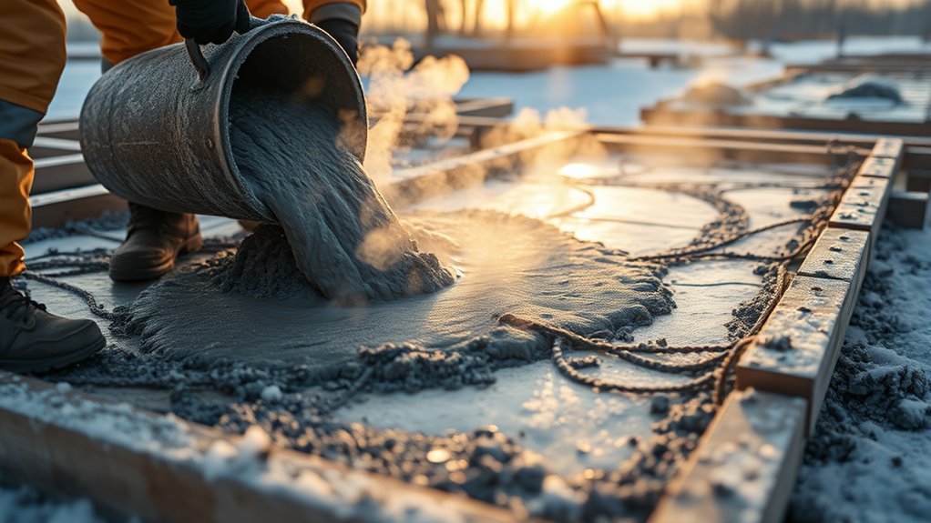 concrete hardens slowly in cold