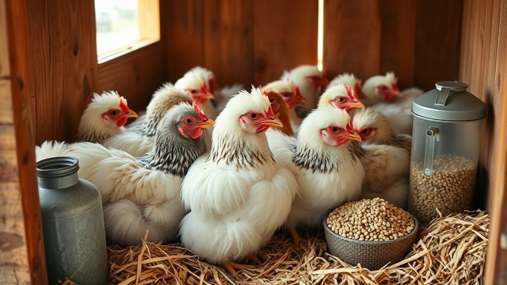 feathers huddling tucking standing